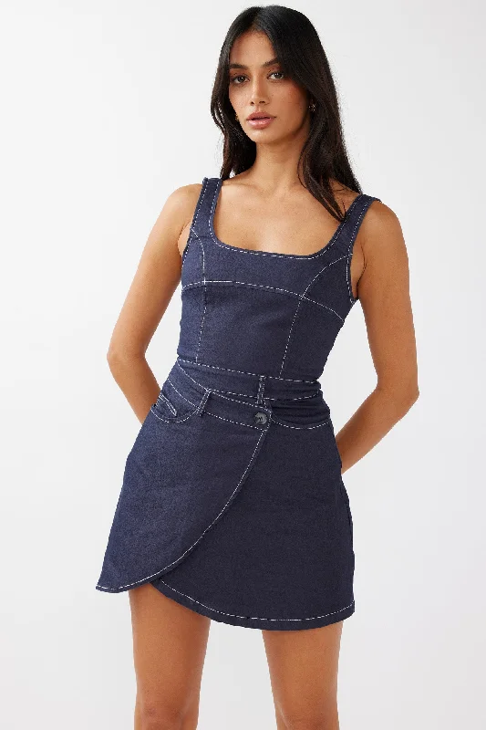 Killara Pocket Wrap Mini Dress Indigo