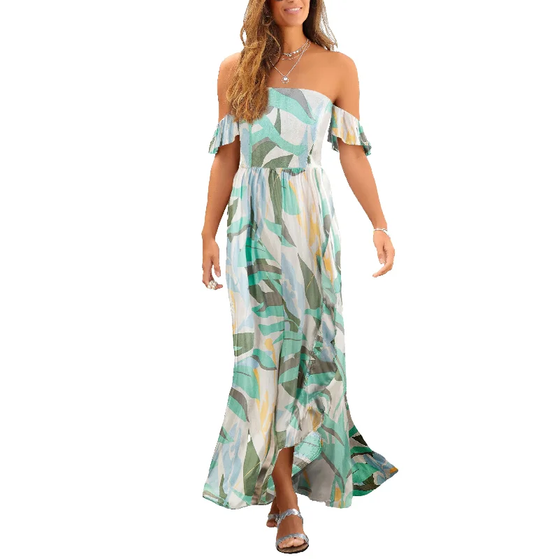 LASCANA Women's Ruffled Print Maxi Dress