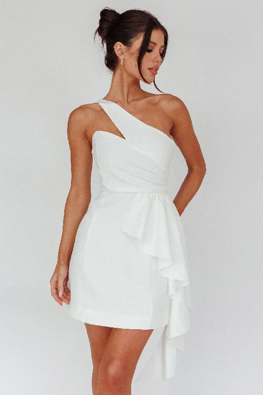 Lilleth One Shoulder Frill Feature Mini Dress White