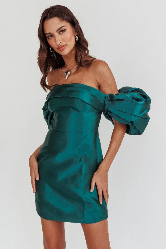 Lovers Rock Puff Sleeve Strapless Mini Dress Hunter Green