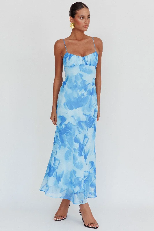 Nerida Low Back Twist Maxi Dress Blue