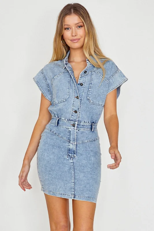 New Day Short Sleeve Button-Up Mini Dress Denim