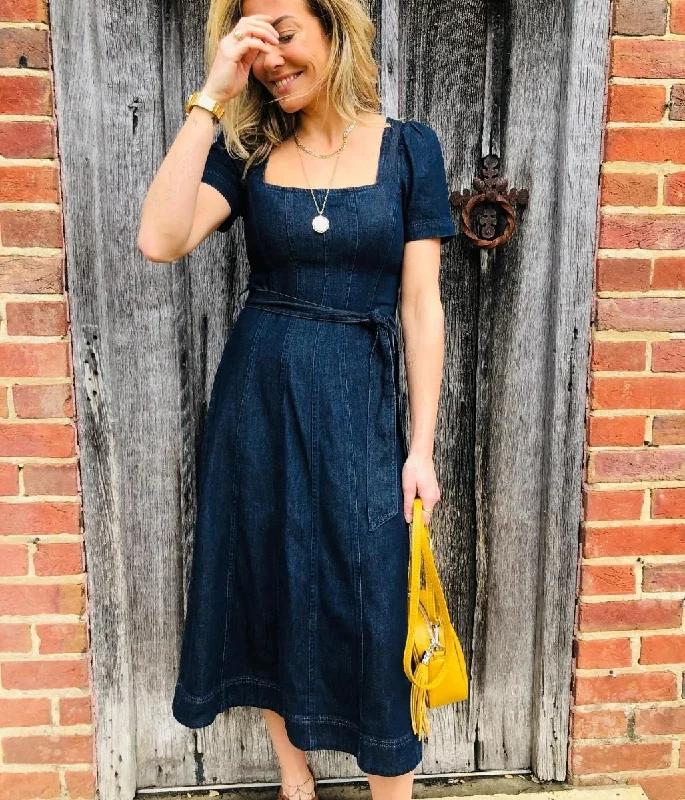 Panelled Denim Midi Dress