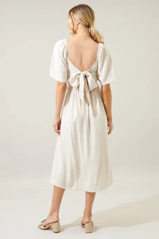 Saint Tropez Cassia Tie Back Linen Midi Dress