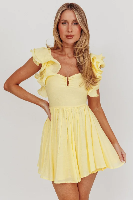 Sunday Dreams Ruffle Strap Mini Dress Yellow