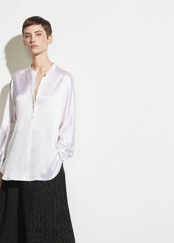 Band Collar Silk Blouse - Optic White