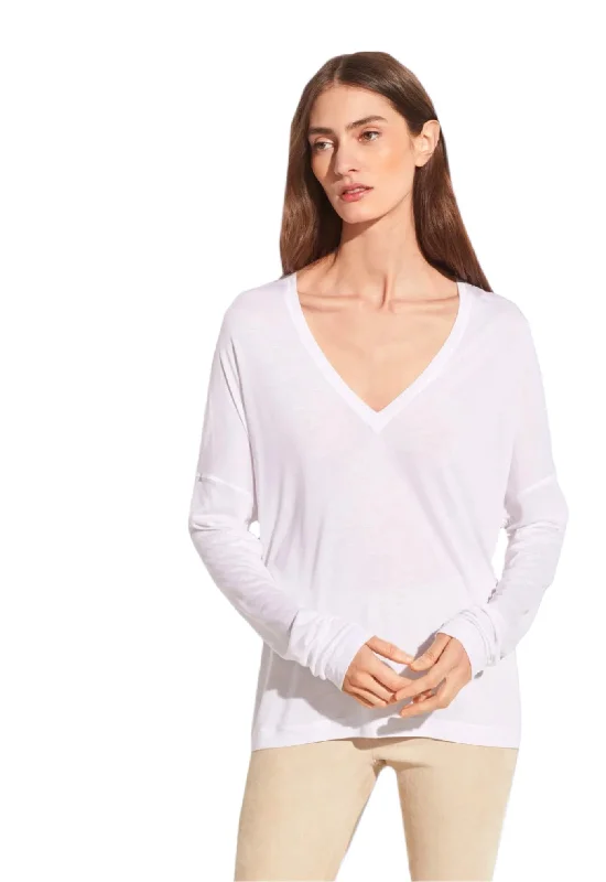 Drop Shoulder V-Neck - Optic White