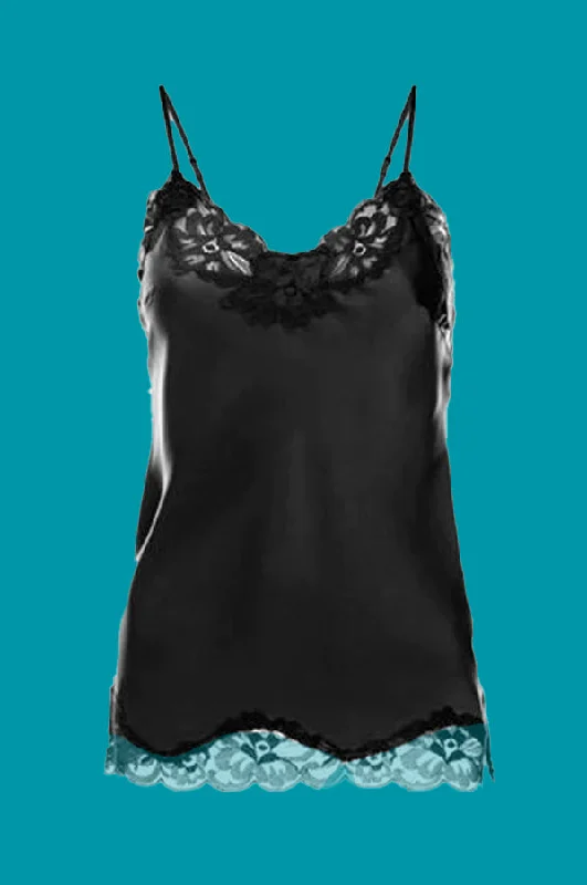 Floral Lace Silk Cami - Black