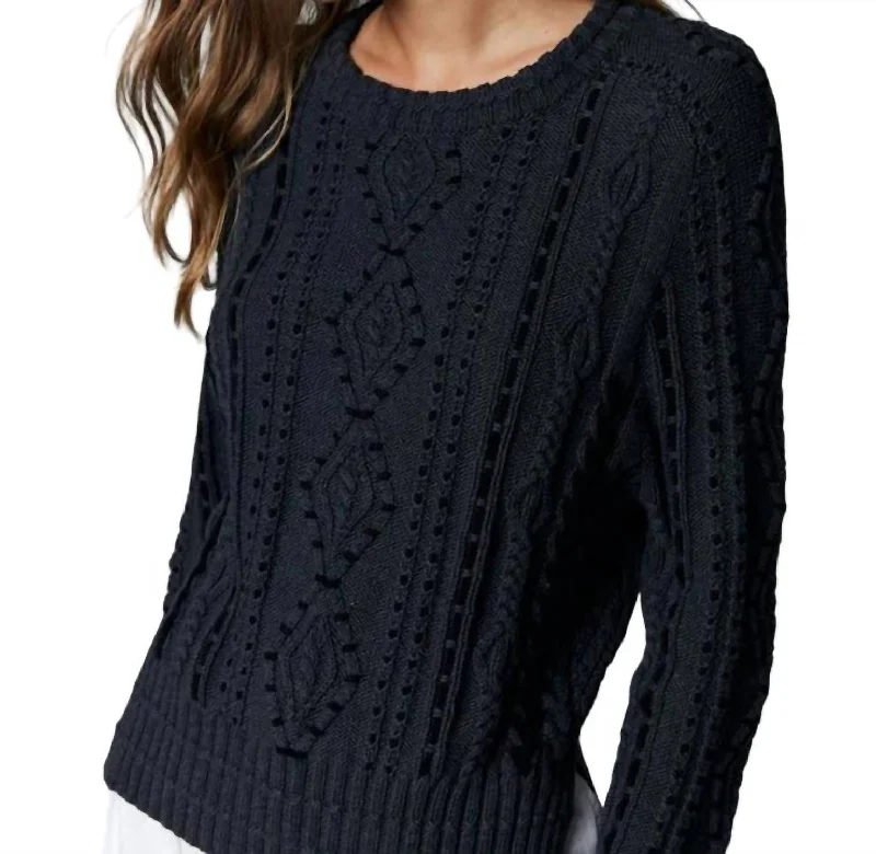 Fisherman Cable Sweater In Charcoal Combo