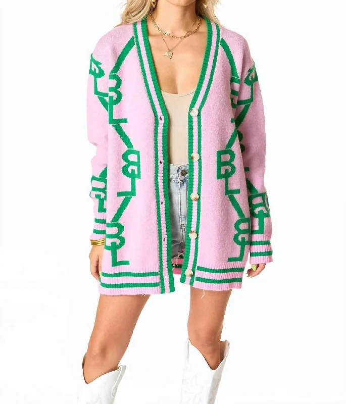 Varsity Parfait Cardigan In Pink