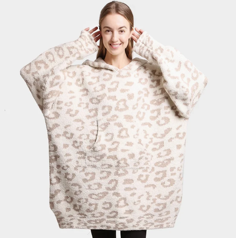 Leopard Print Soft Hooded Snuggie With Pockets - 2 Colors!