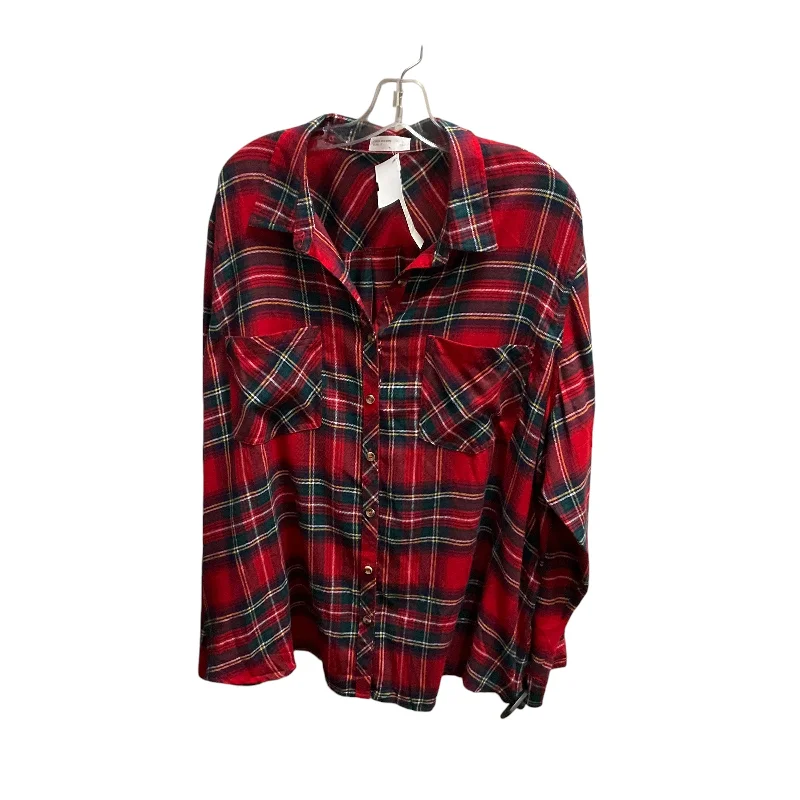 Top Long Sleeve By Maurices In Plaid Pattern, Size: 3x