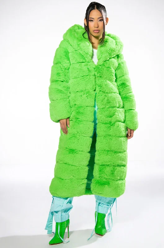 AZALEA WANG LIME CRIME FAUX FUR TRENCH