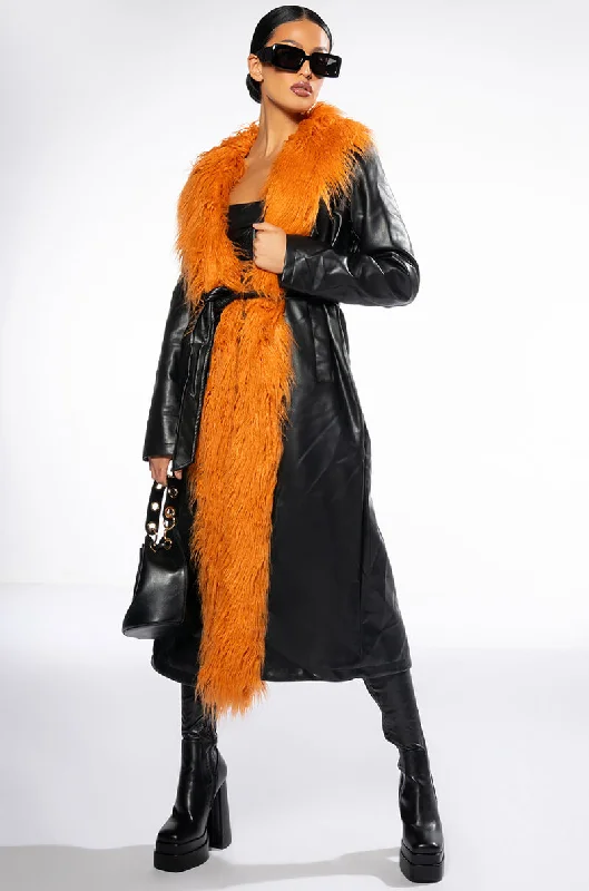 AZALEA WANG YAZ PLEATHER TRENCH WITH FAUX FUR