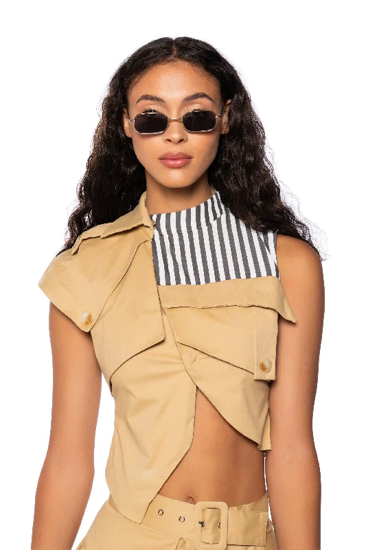 FALL FORWARD CROP SLEEVELESS TRENCH VEST