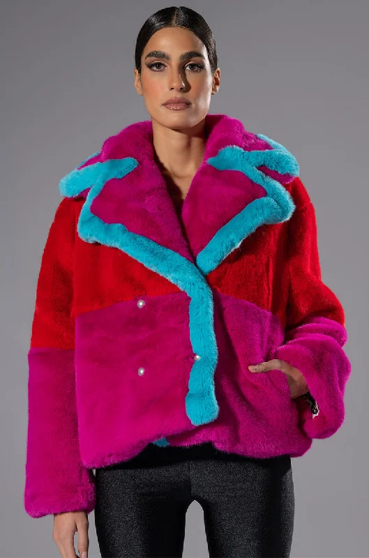 JAYLEY BRAND FAUX FUR COLOR BLOCK JACKET