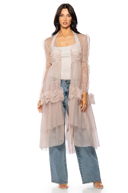 DYNEOVOR MESH RUFFLE MAXI DUSTER