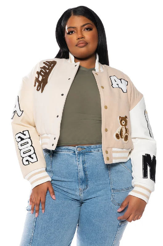 PLUS AZALEA WANG BEIGE RUELA VARSITY JACKET