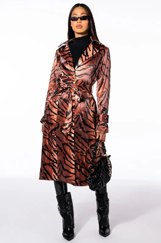 SATIN ZEBRA PRINT TRENCH COAT