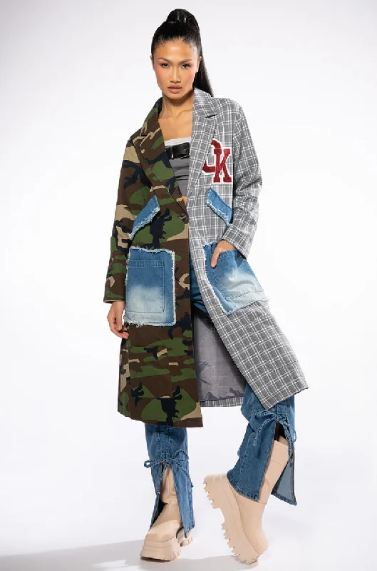 TOWSON HALF PLAID HALF CAMO TRENCH