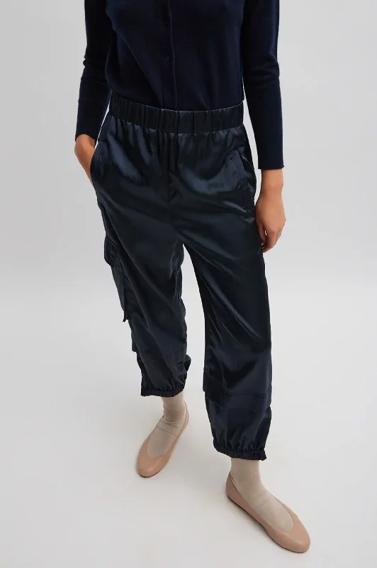 Shiny Nylon Wilt Jogger in Navy - Regular